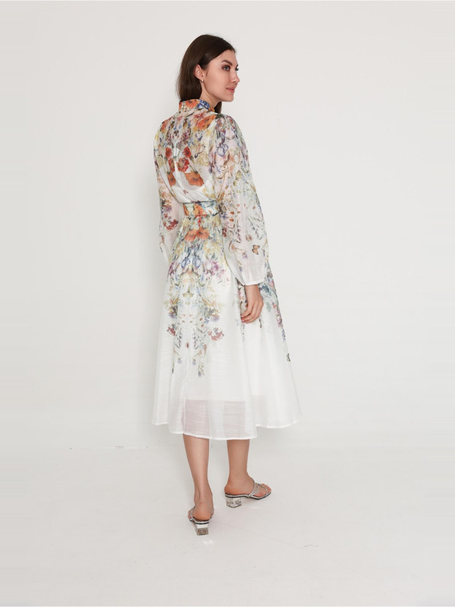 Floral Print Belted Midi Dress