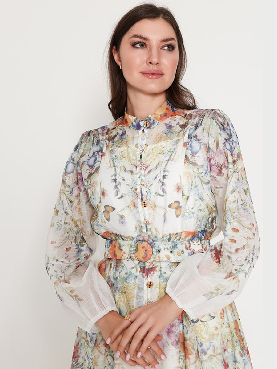 Floral Print Belted Midi Dress