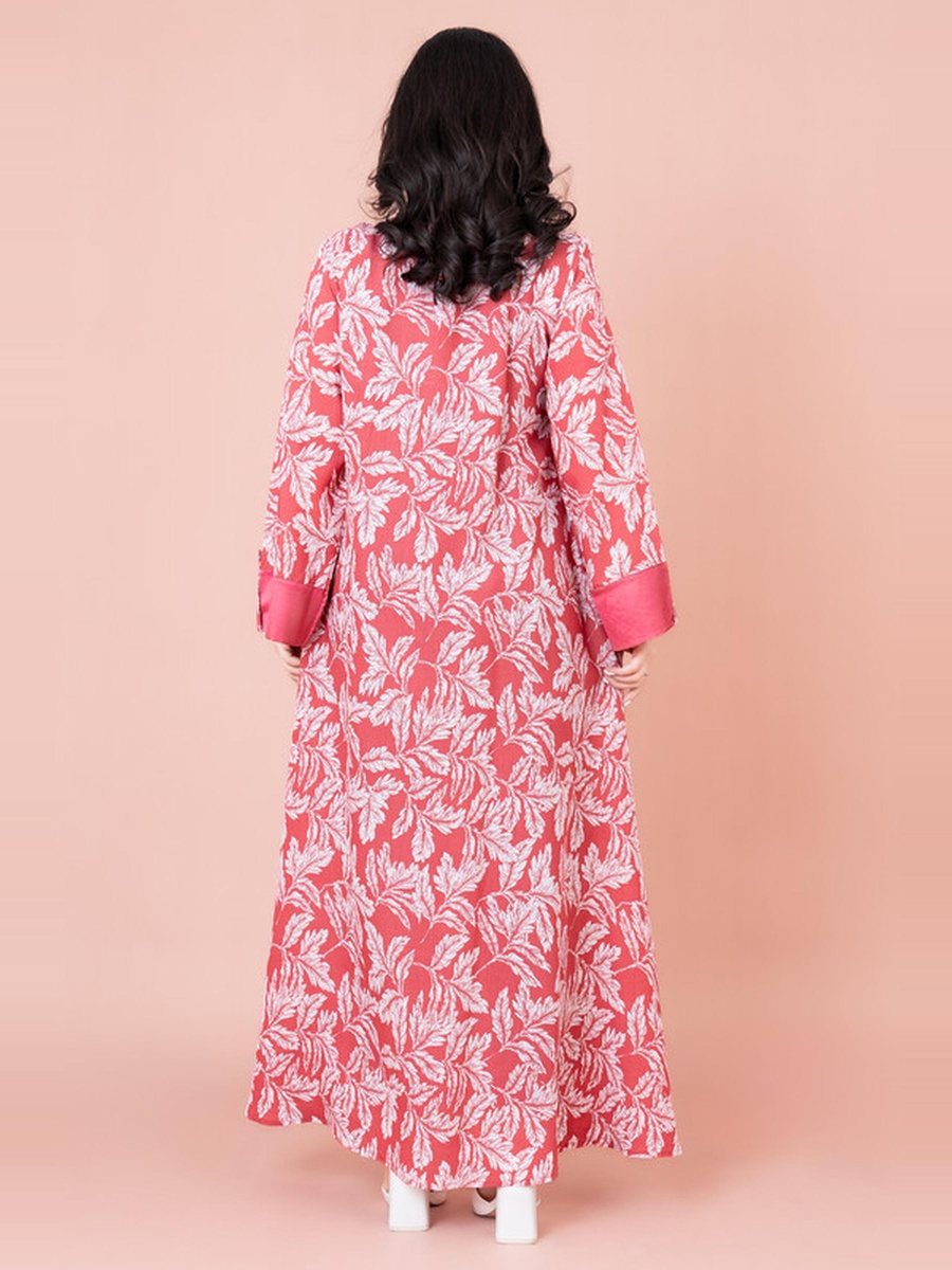 Embroidered Leaf Print A-Line Jalabiya