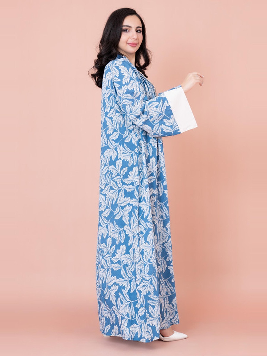 Embroidered Leaf Print A-Line Jalabiya