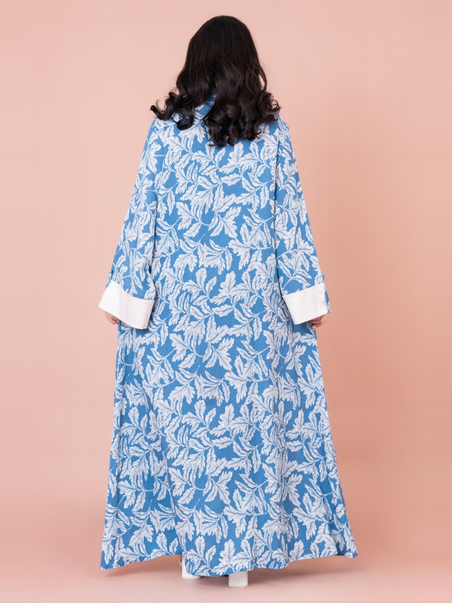 Embroidered Leaf Print A-Line Jalabiya