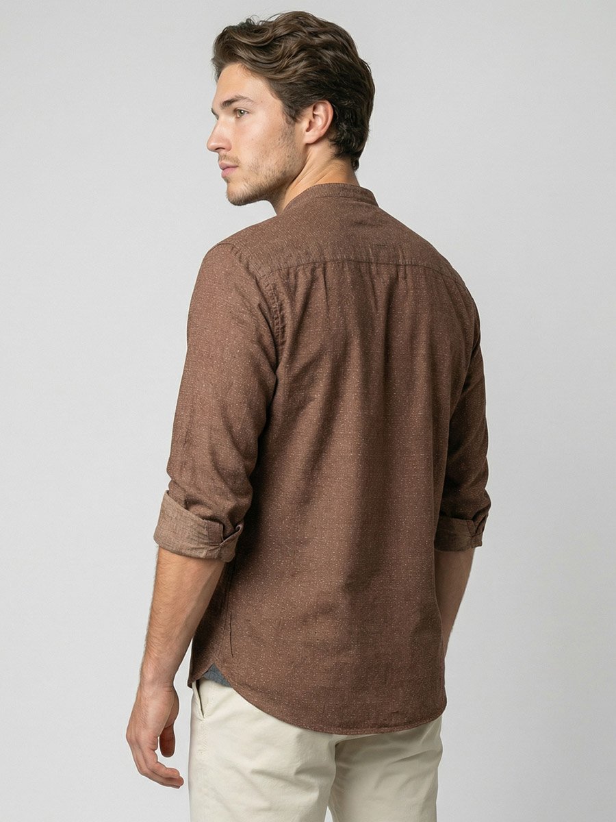 Men Beige Mandarin Collar Shirt