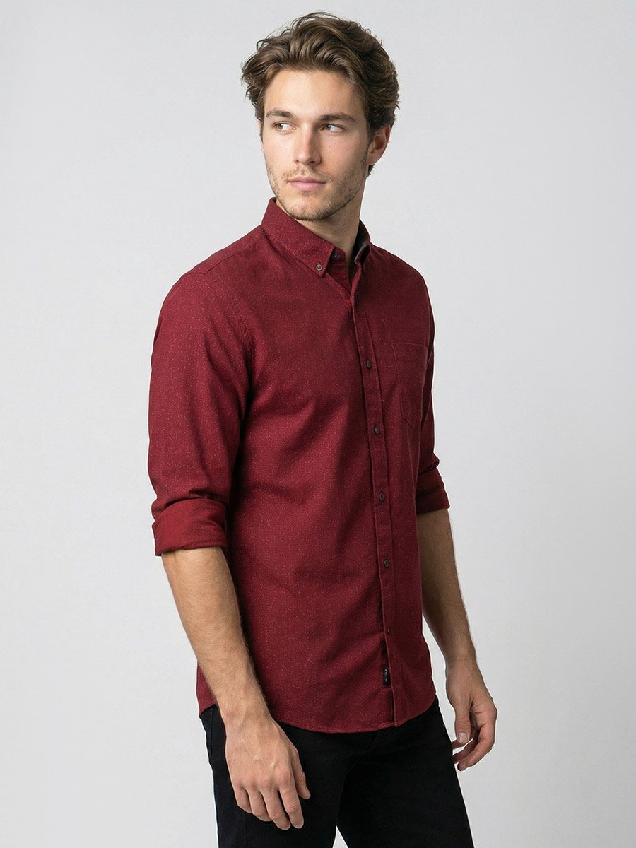 Men Red Mandarin Collar Shirt