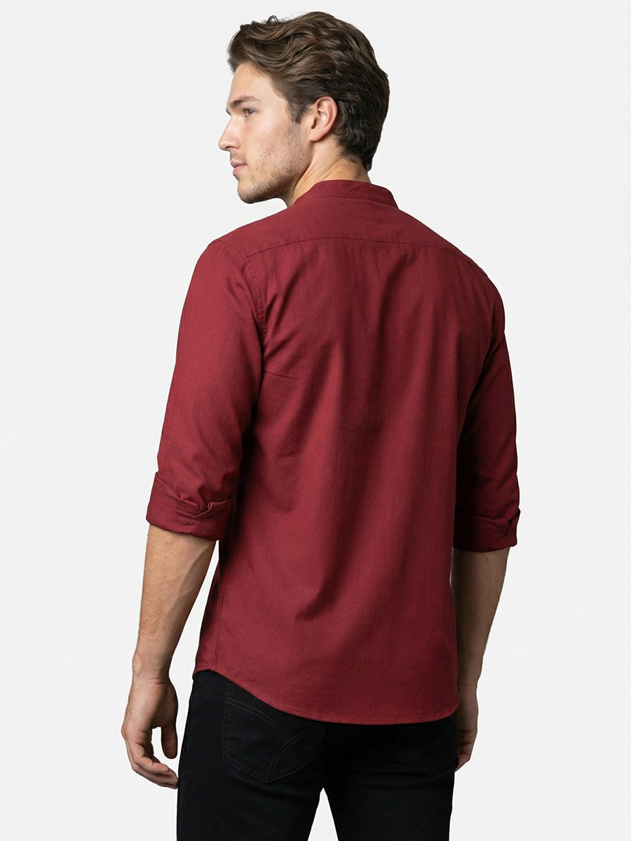 Men Red Mandarin Collar Shirt