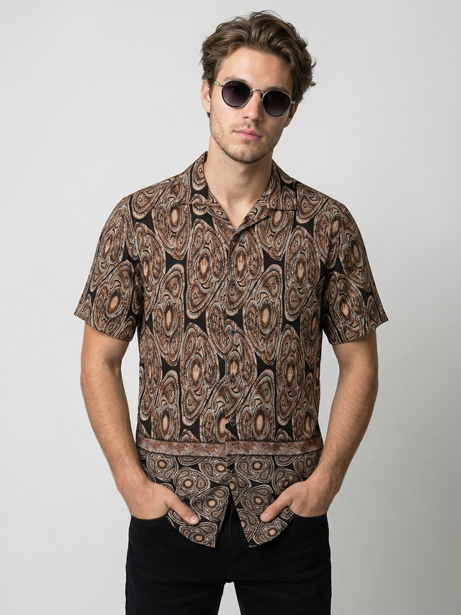 Men Printed Cuban Collar Shirt