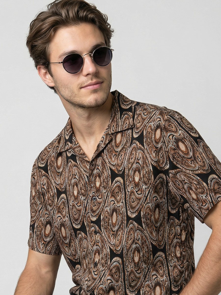 Men Printed Cuban Collar Shirt
