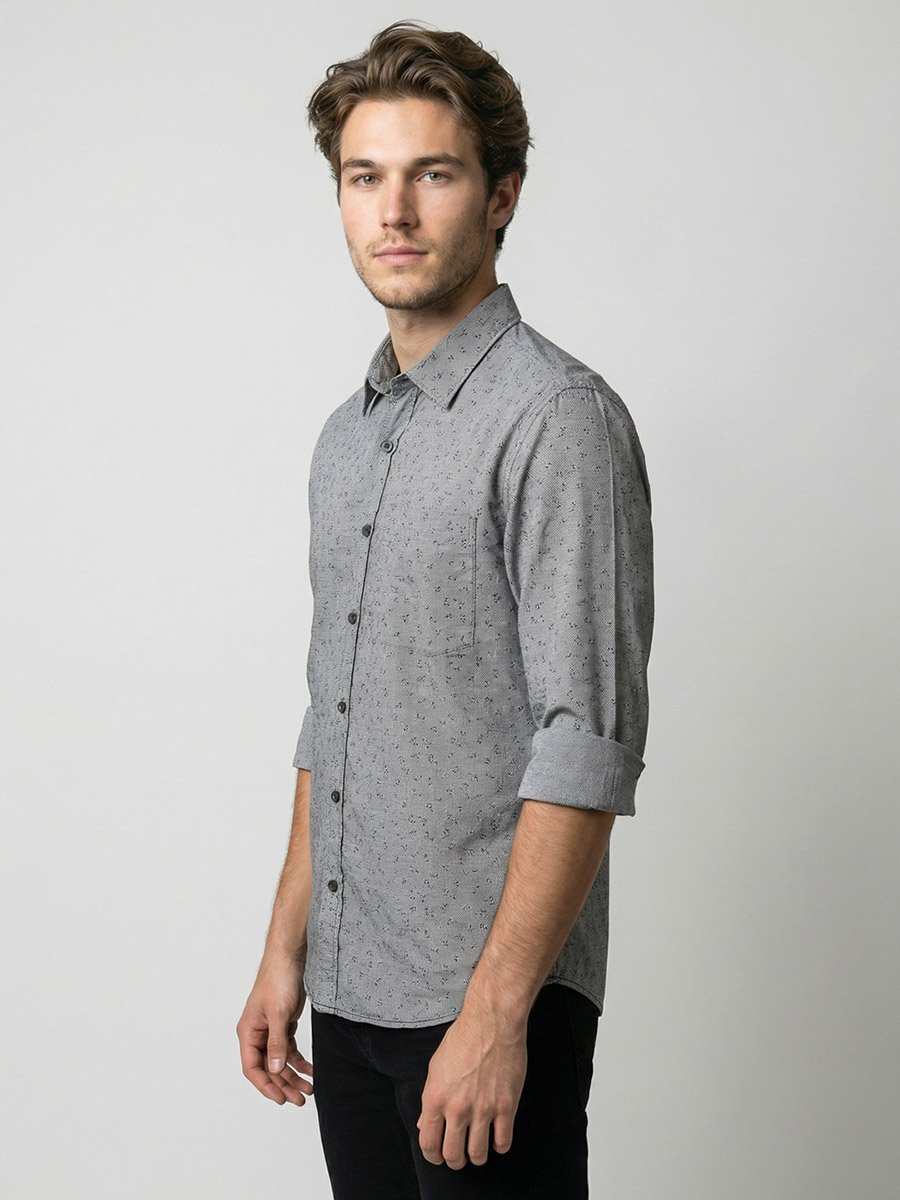 Men Grey Printed Spread Collar Shirt