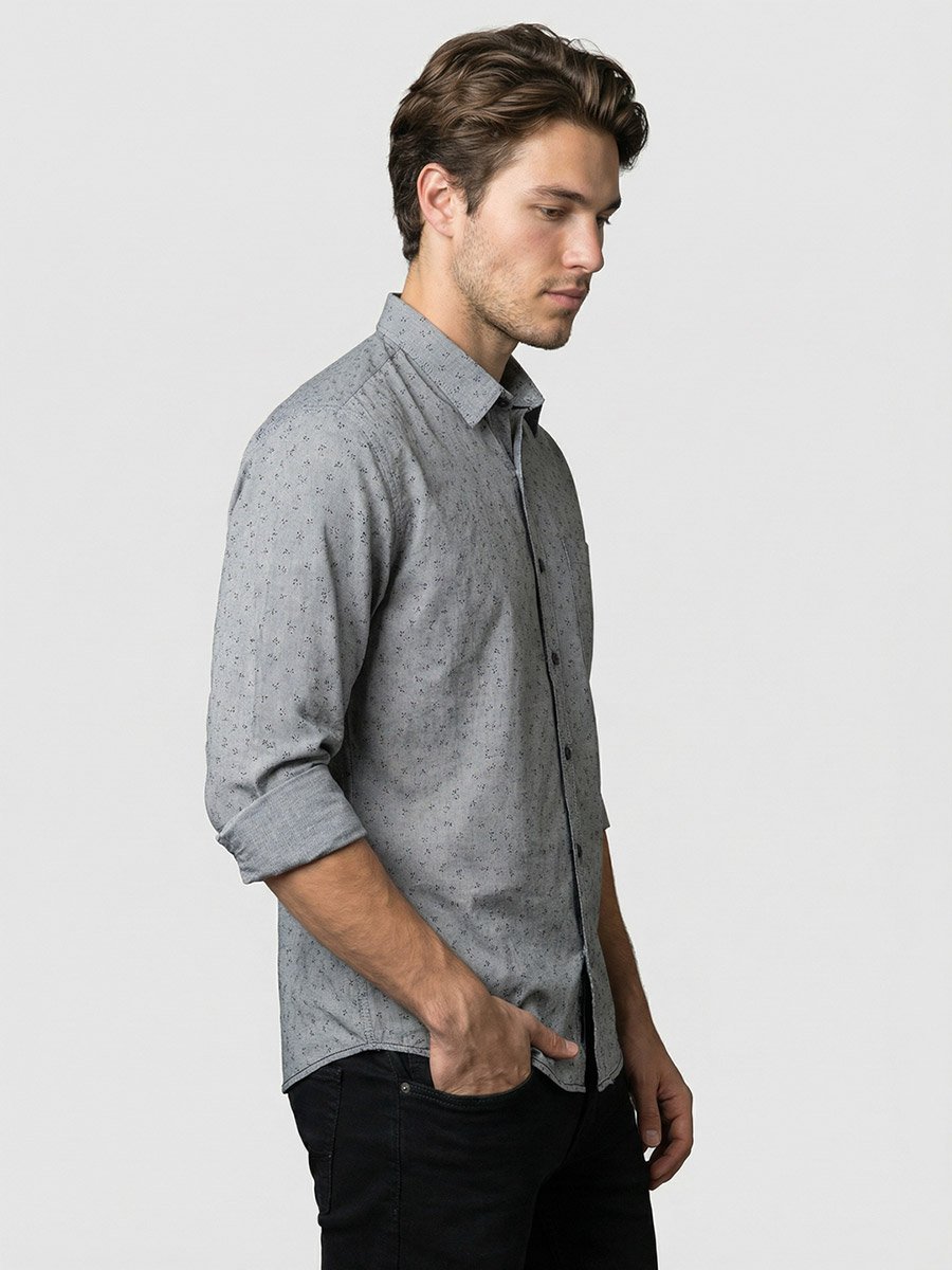 Men Grey Printed Spread Collar Shirt