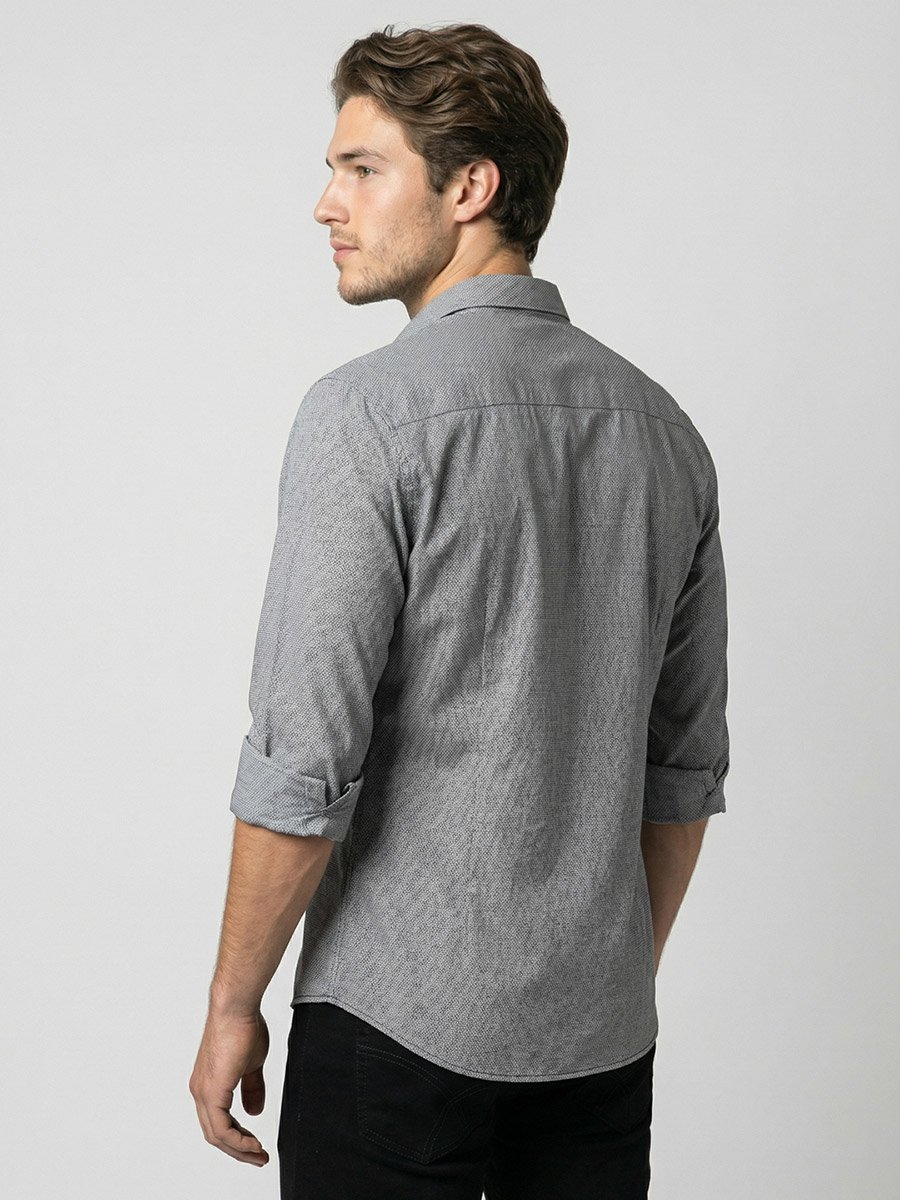 Men Grey Printed Spread Collar Shirt