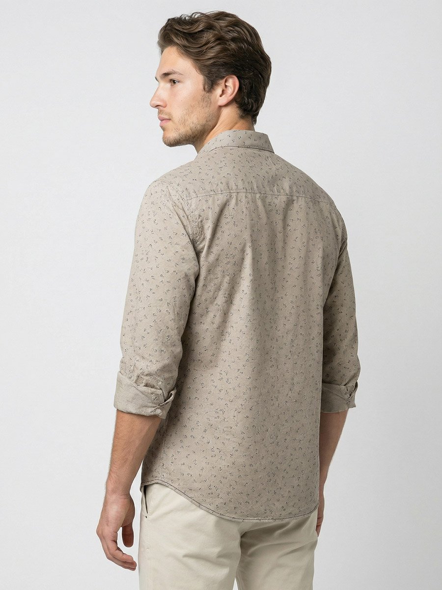 Men Beige Floral Print Long Sleeve Shirt