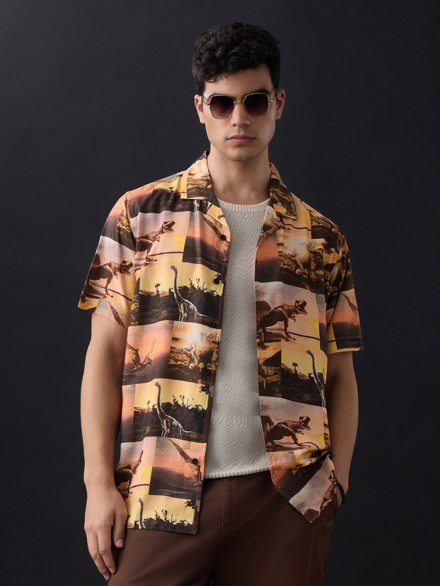 Multi Jurassic Park Graphic Rayon Shirt