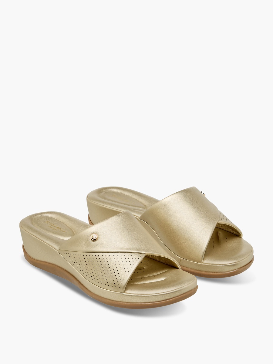 Monogram Print Slip-On Sandals with Wedge Heels