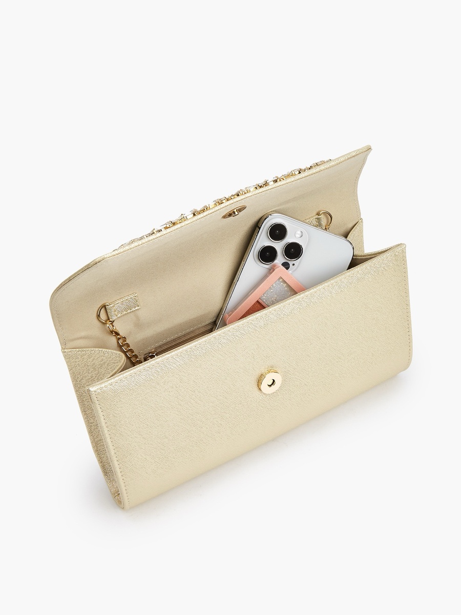 Embellished Clutch with Detachable Chain Strap