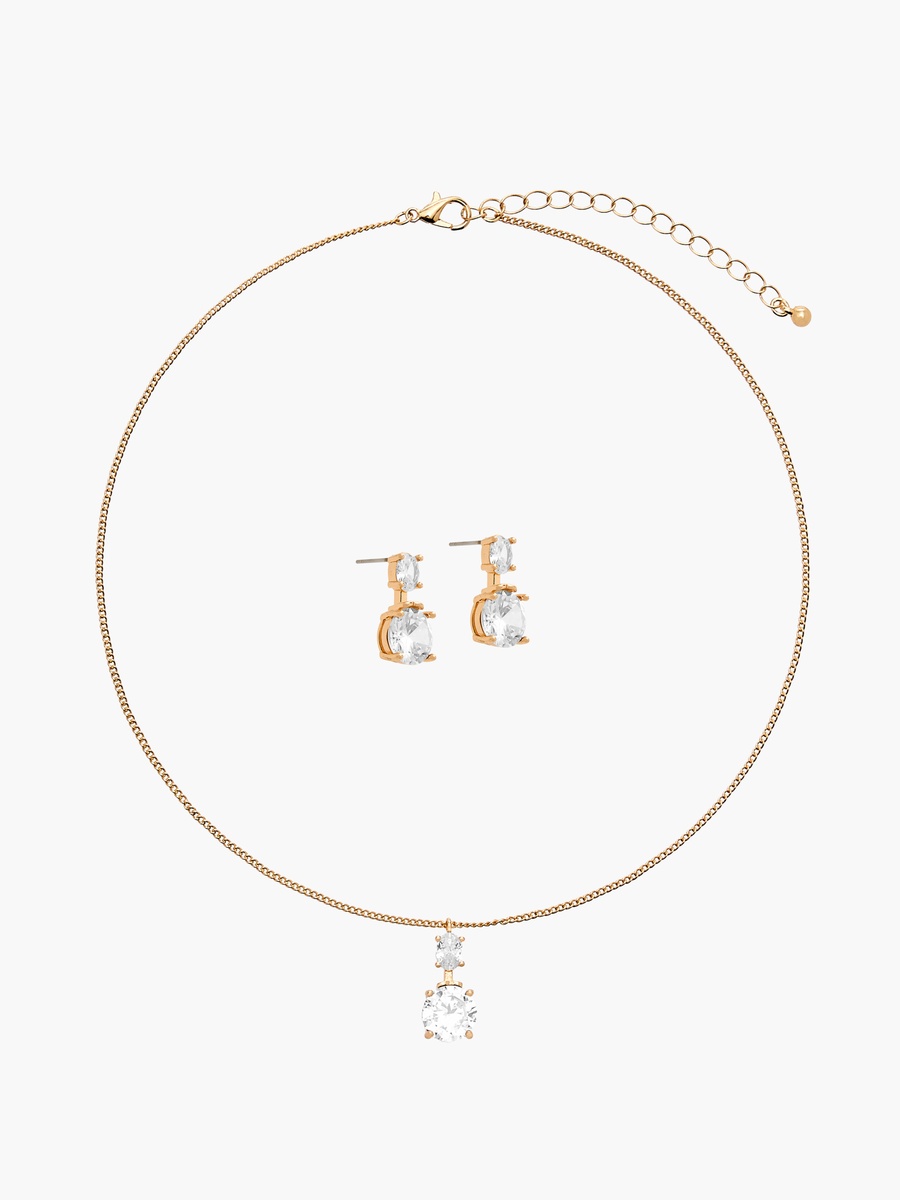 Set of 2 Embellished Metal Necklace and Earrings