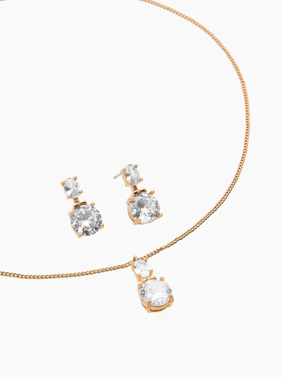 Set of 2 Embellished Metal Necklace and Earrings