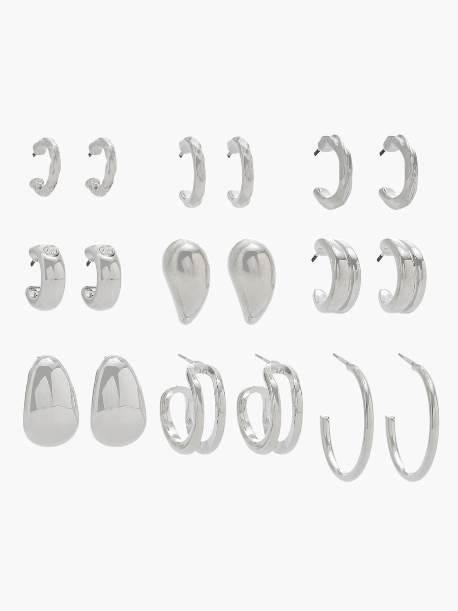 Pack of 9 Metallic Earrings with Pushback Closure