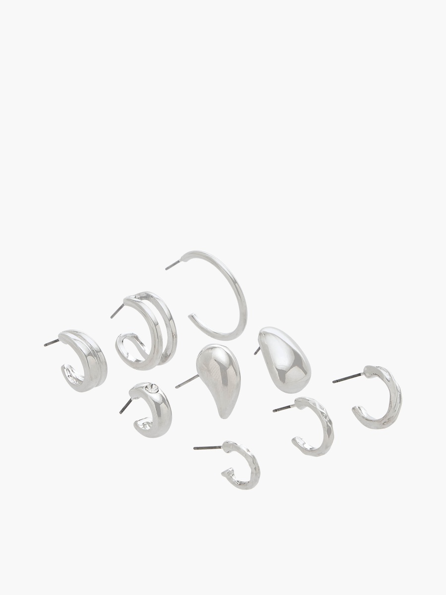 Pack of 9 Metallic Earrings with Pushback Closure