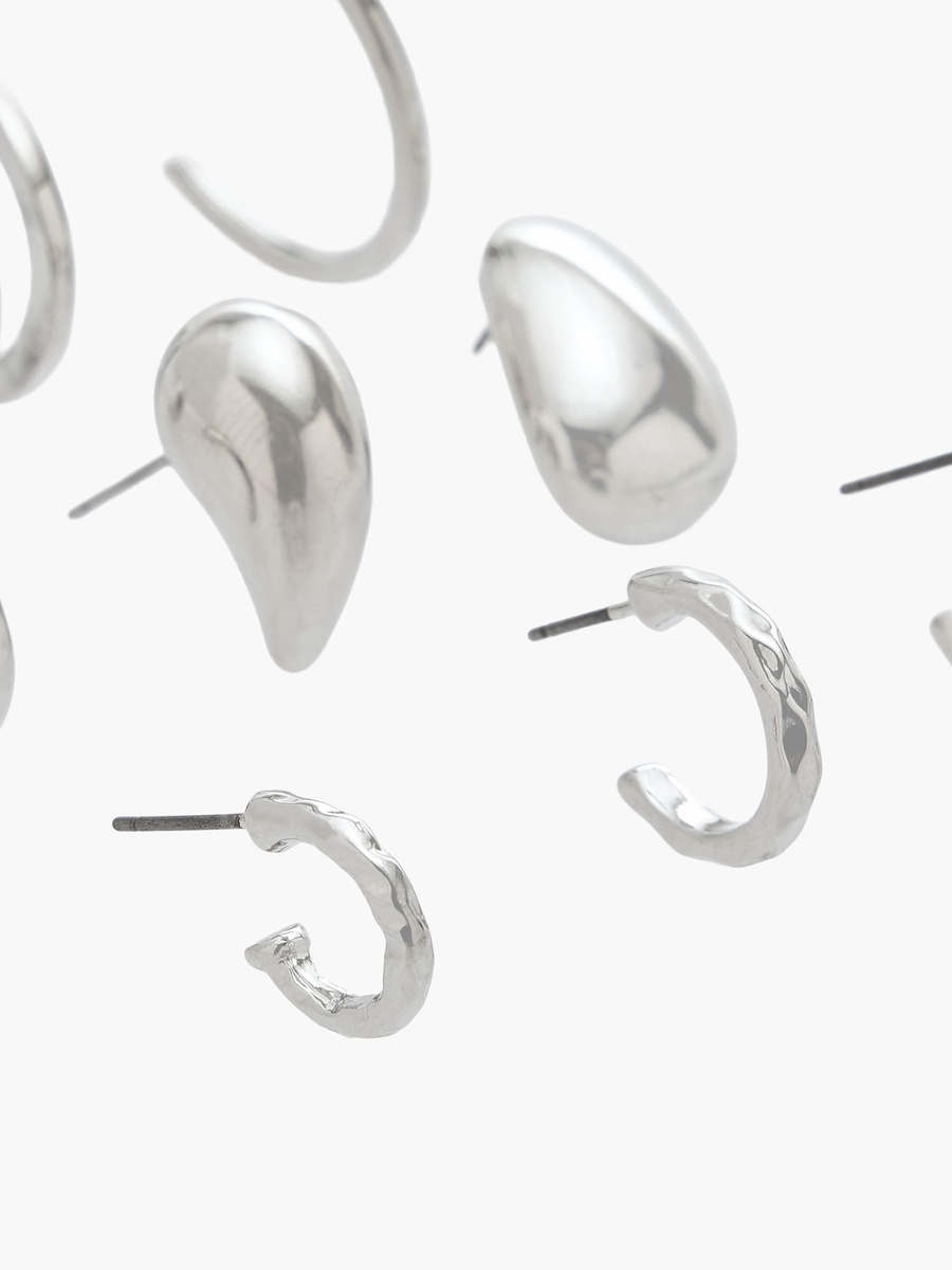 Pack of 9 Metallic Earrings with Pushback Closure