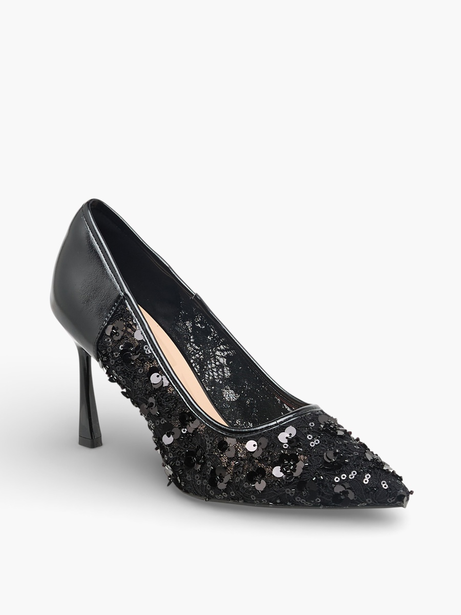  Women Sequin Embellished Pointed Toe Pumps