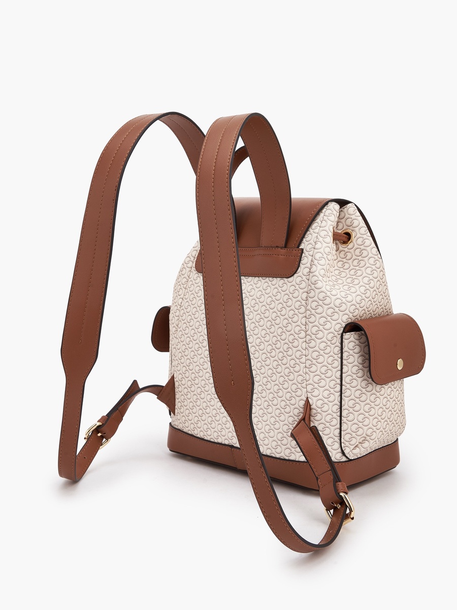 Monogram Print Backpack with Drawstring Closure