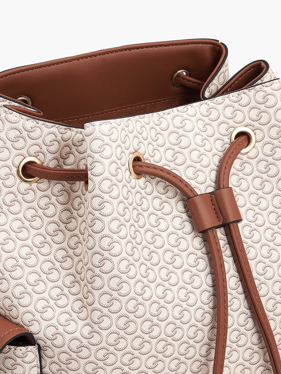 Monogram Print Backpack with Drawstring Closure