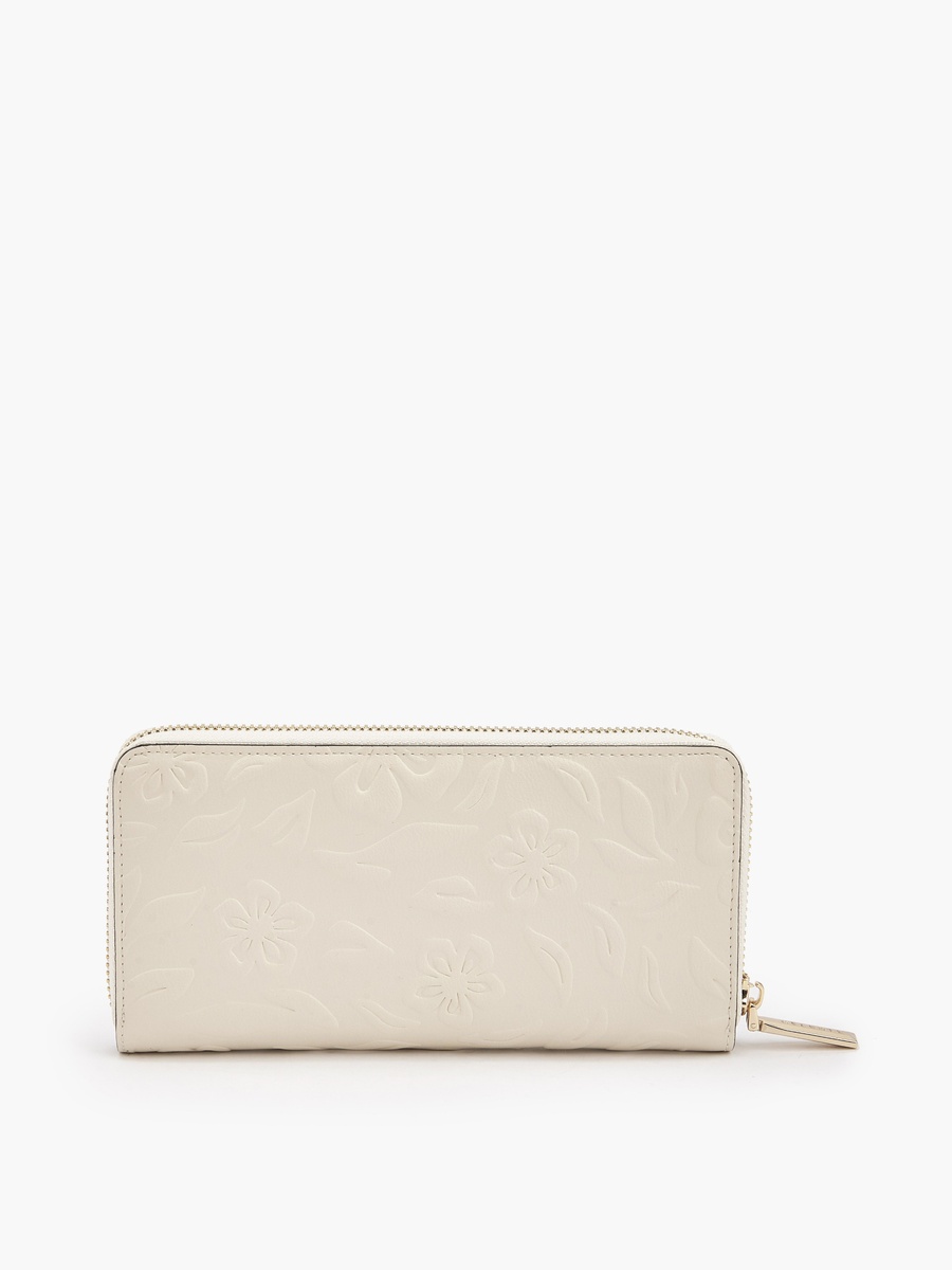 Floral Embossed Zip Around Wallet