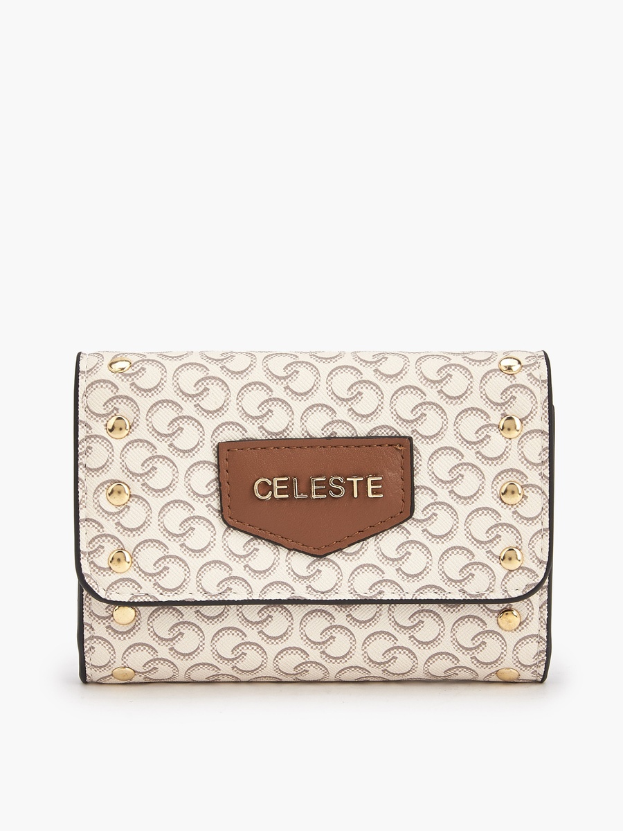 Stud Embellished Wallet with Button Closure
