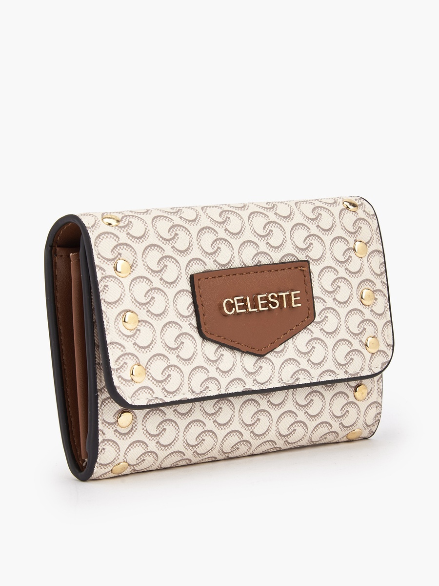 Stud Embellished Wallet with Button Closure
