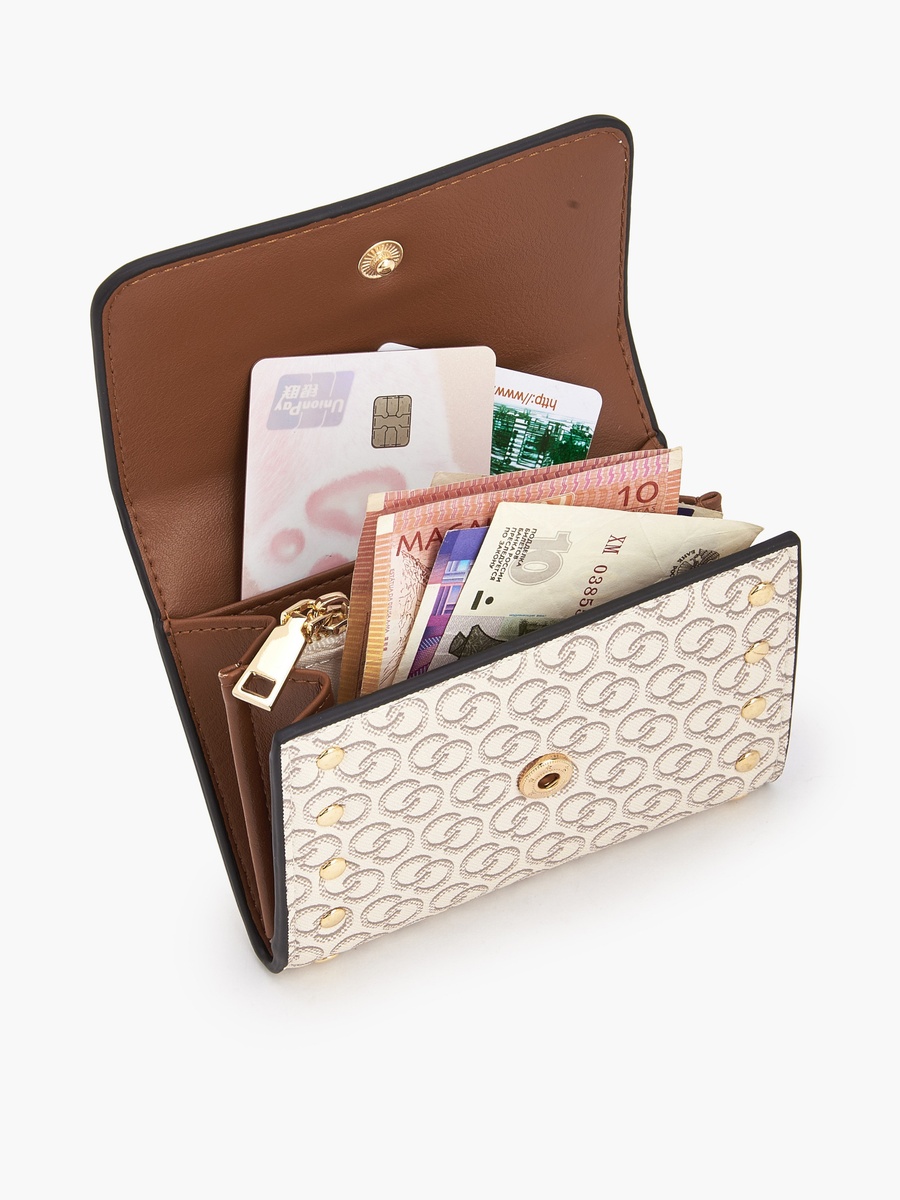 Stud Embellished Wallet with Button Closure