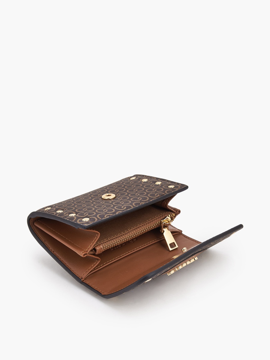 Stud Embellished Wallet with Button Closure