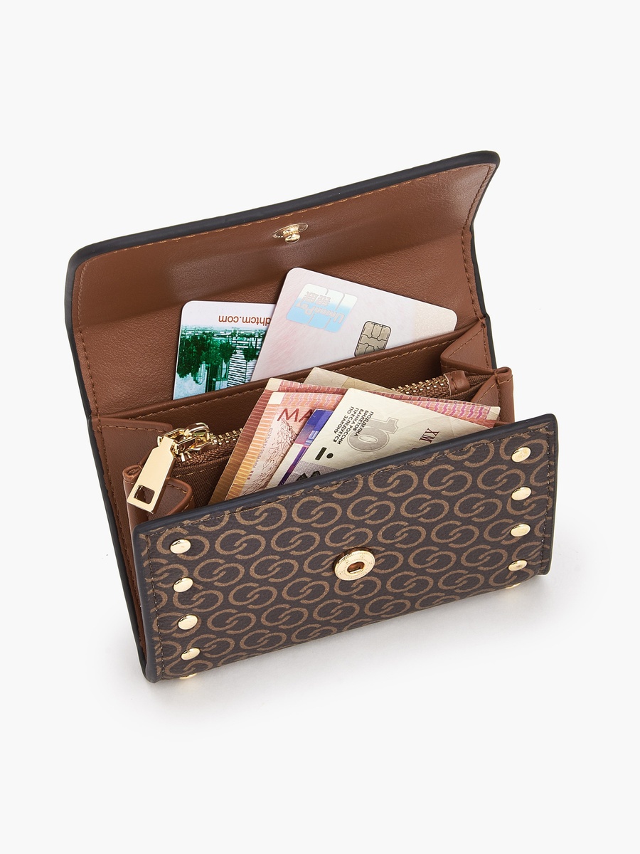 Stud Embellished Wallet with Button Closure