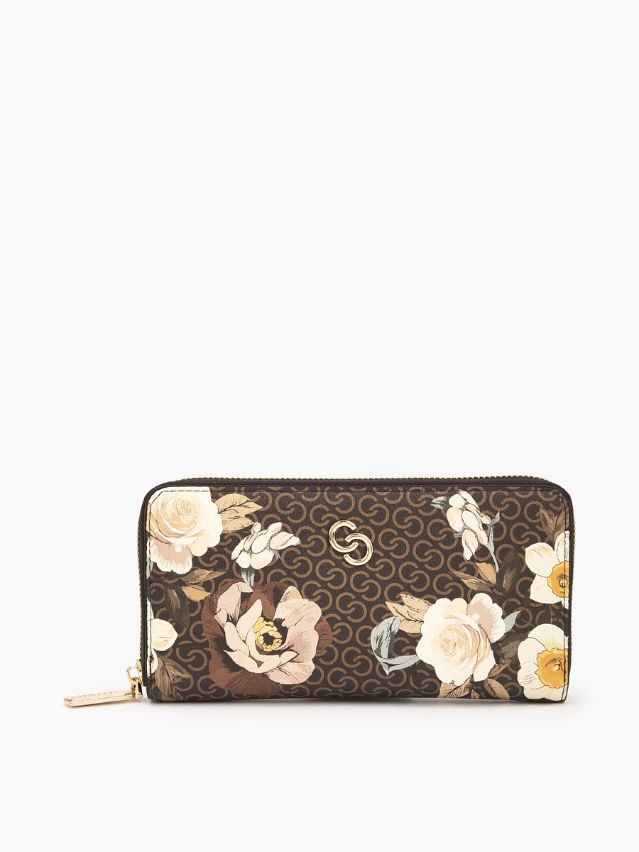 Floral Print Wallet with Zip Closure