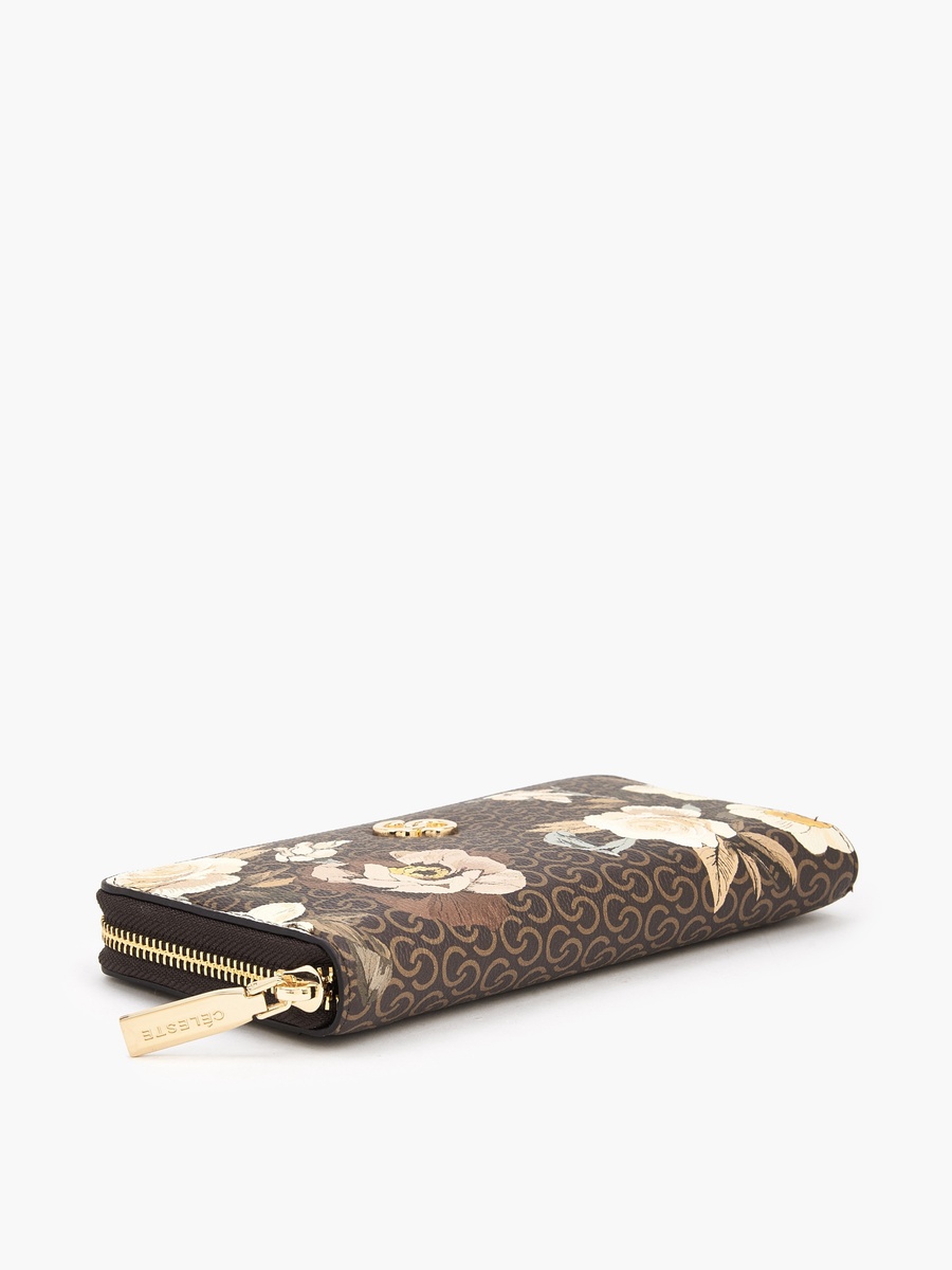 Floral Print Wallet with Zip Closure
