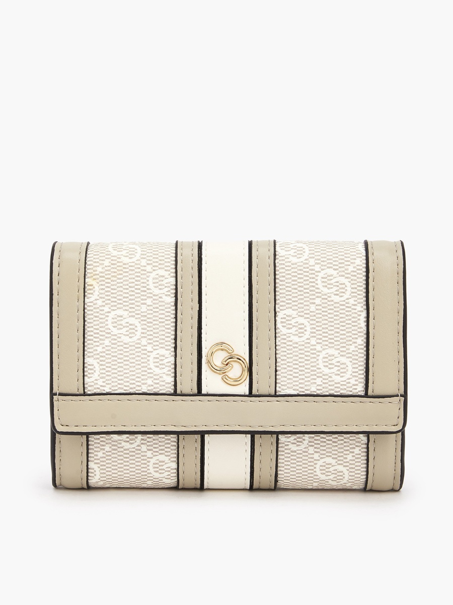 Monogram Print Wallet with Button Closure
