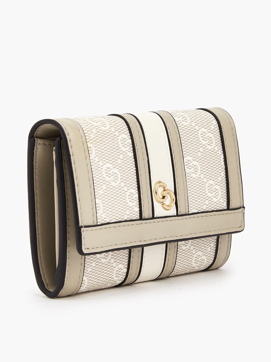 Monogram Print Wallet with Button Closure