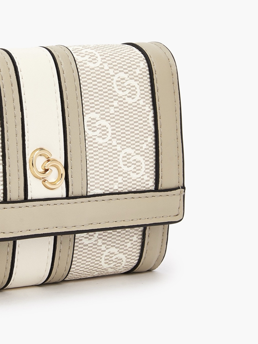 Monogram Print Wallet with Button Closure