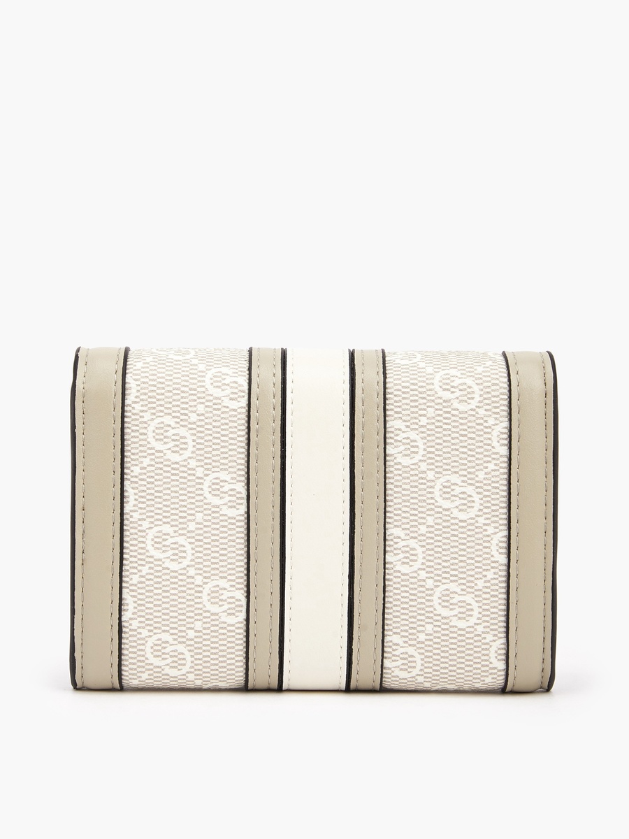Monogram Print Wallet with Button Closure