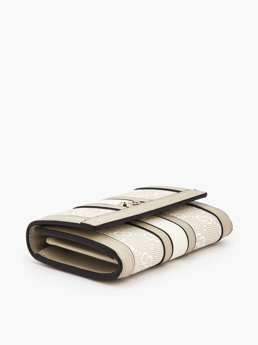 Monogram Print Wallet with Button Closure