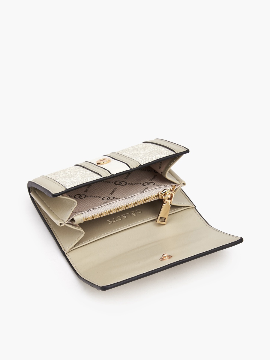 Monogram Print Wallet with Button Closure