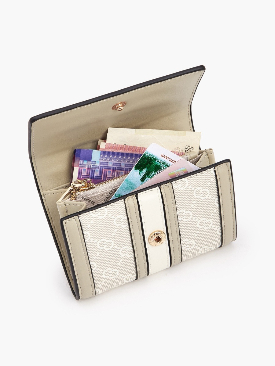 Monogram Print Wallet with Button Closure