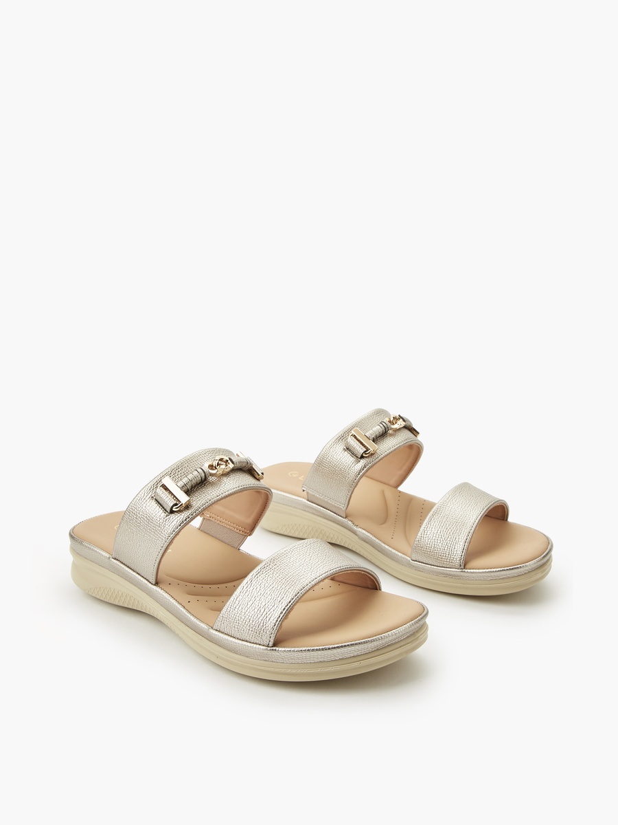 Women Metallic Detail Slide Sandals