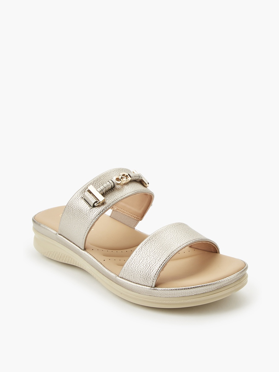 Women Metallic Detail Slide Sandals