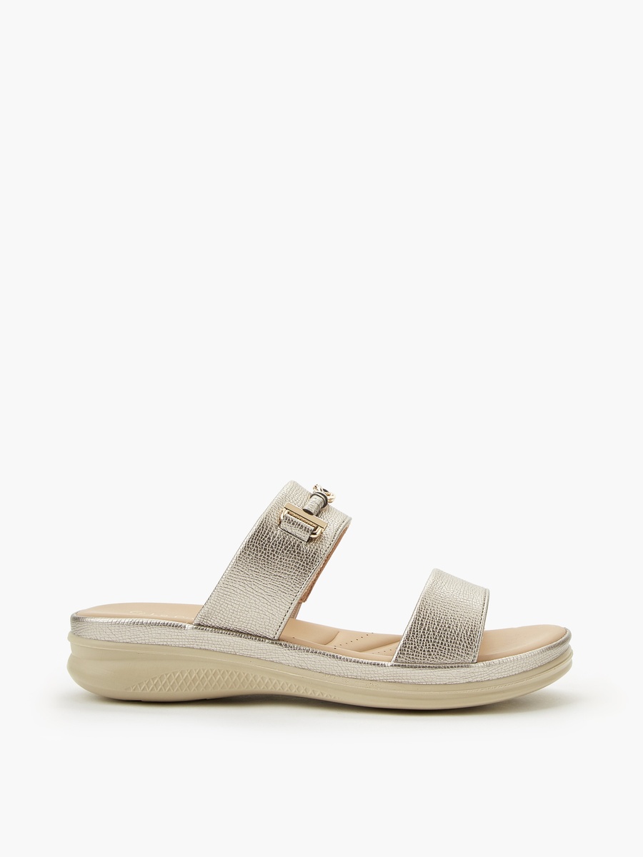 Women Metallic Detail Slide Sandals