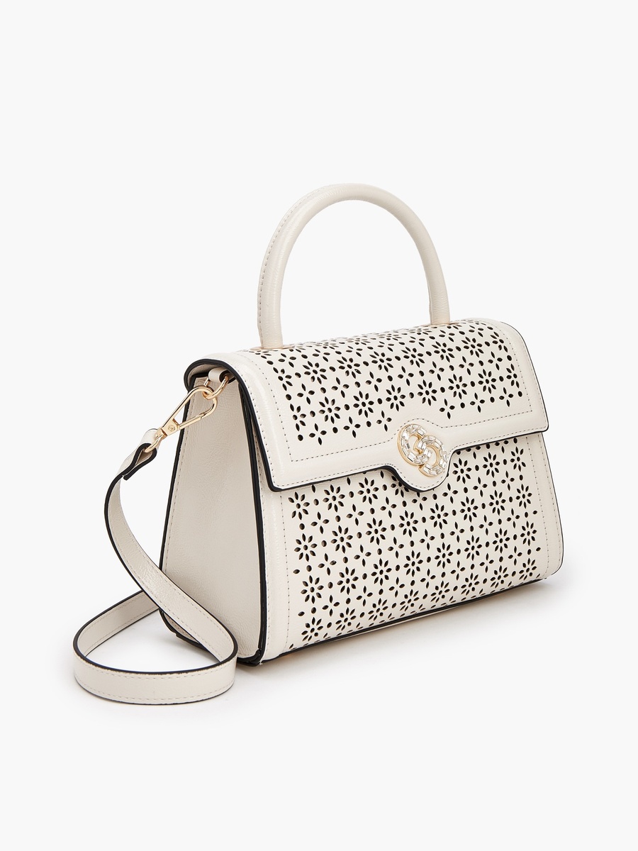 Textured Satchel Bag with Detachable Strap