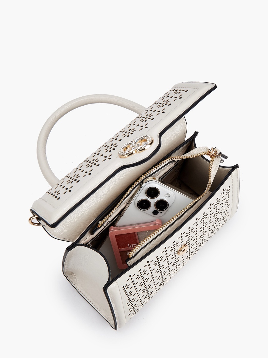 Textured Satchel Bag with Detachable Strap