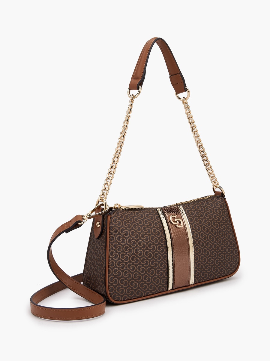 Monogram Print Shoulder Bag with Chain Handle