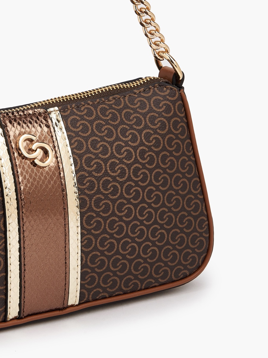 Monogram Print Shoulder Bag with Chain Handle