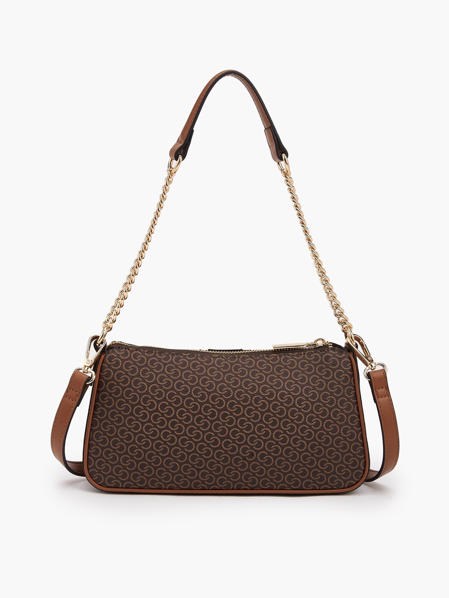 Monogram Print Shoulder Bag with Chain Handle