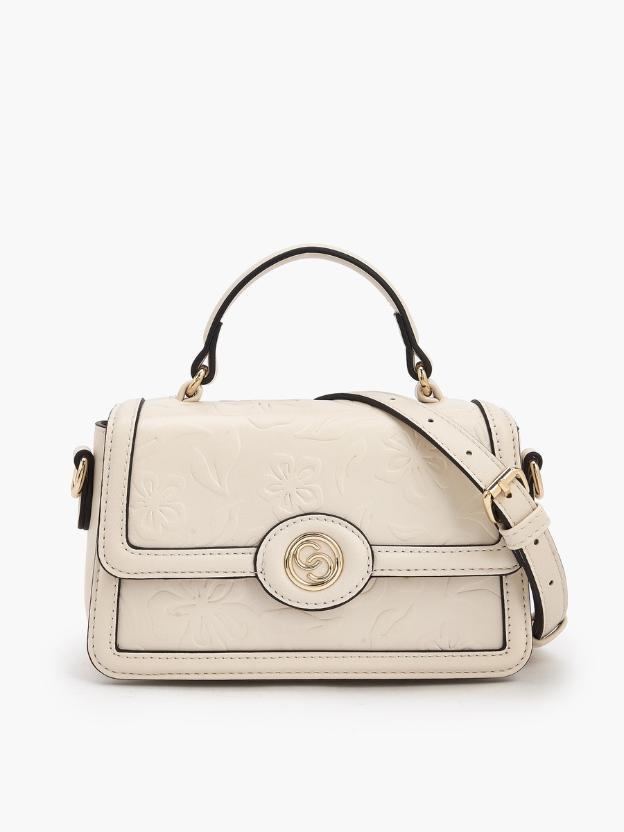 Floral Debossed Satchel Bag with Grab Handle