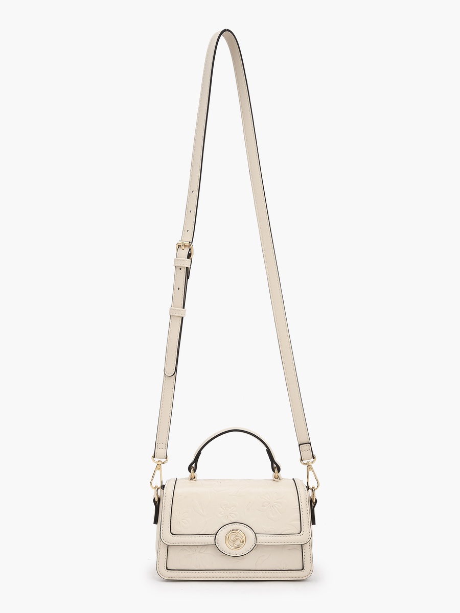 Floral Debossed Satchel Bag with Grab Handle